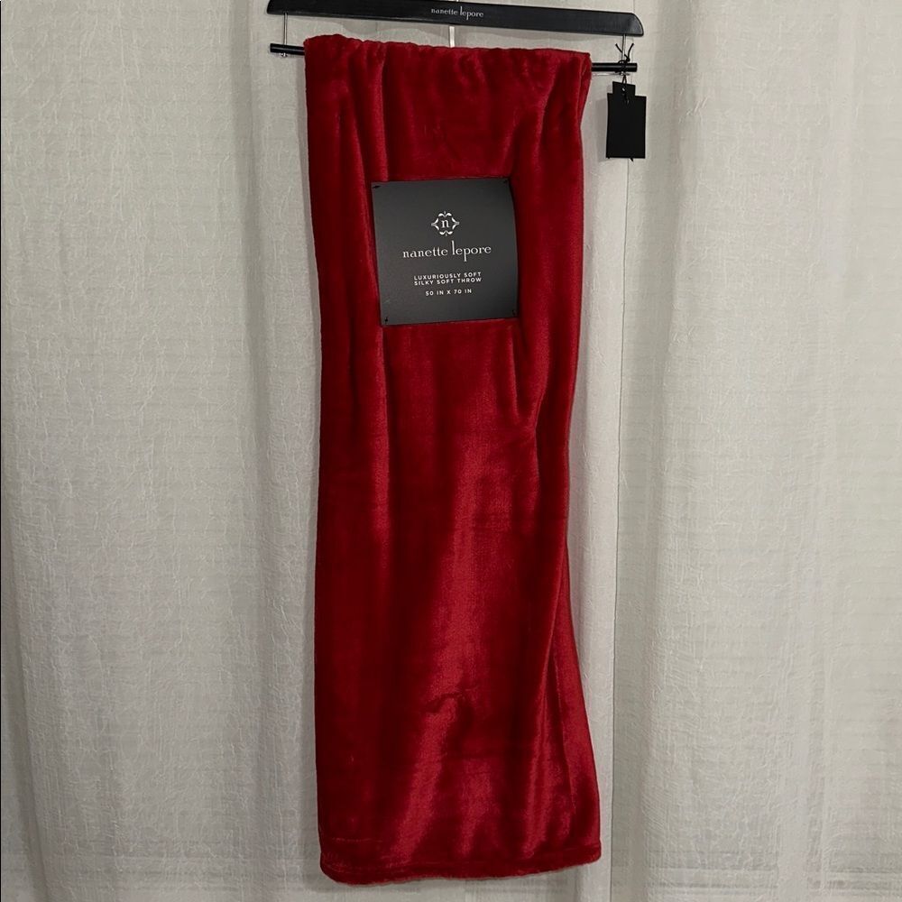 nanette lepore Fiery Red Lux Soft Silky Fleece Plush Blanket Throw with a Hanger